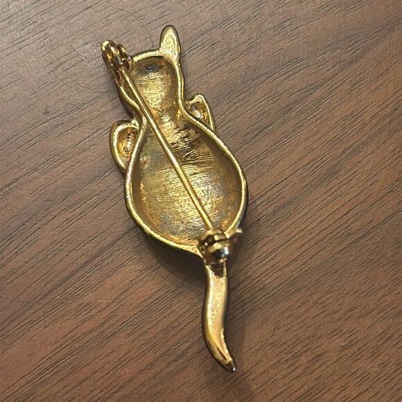 Matte Black Cat Brooch with Gold Bow - Picture 2 of 4